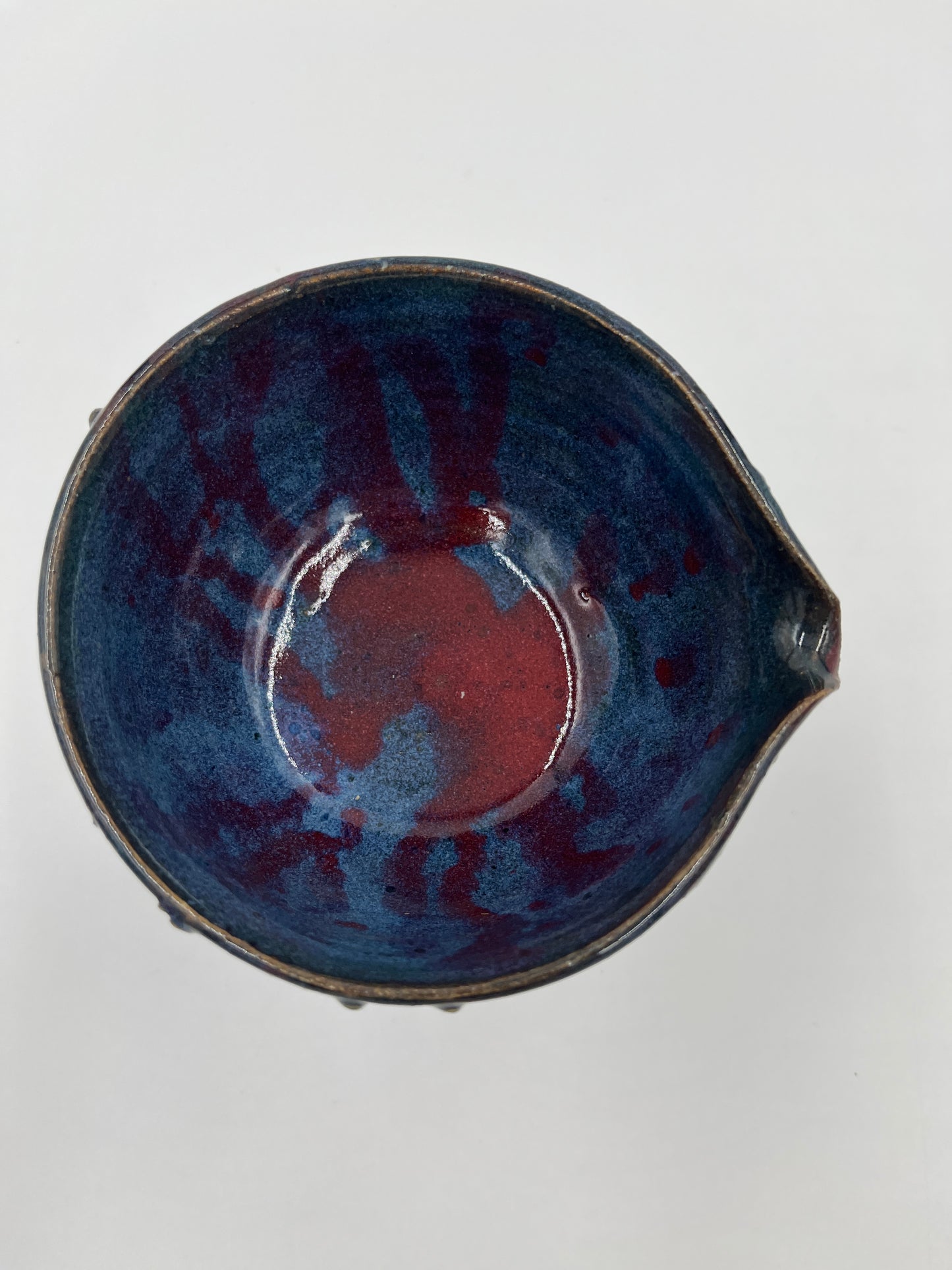 Blue / Red SlipTrail Macha / Pourable Small Bowl